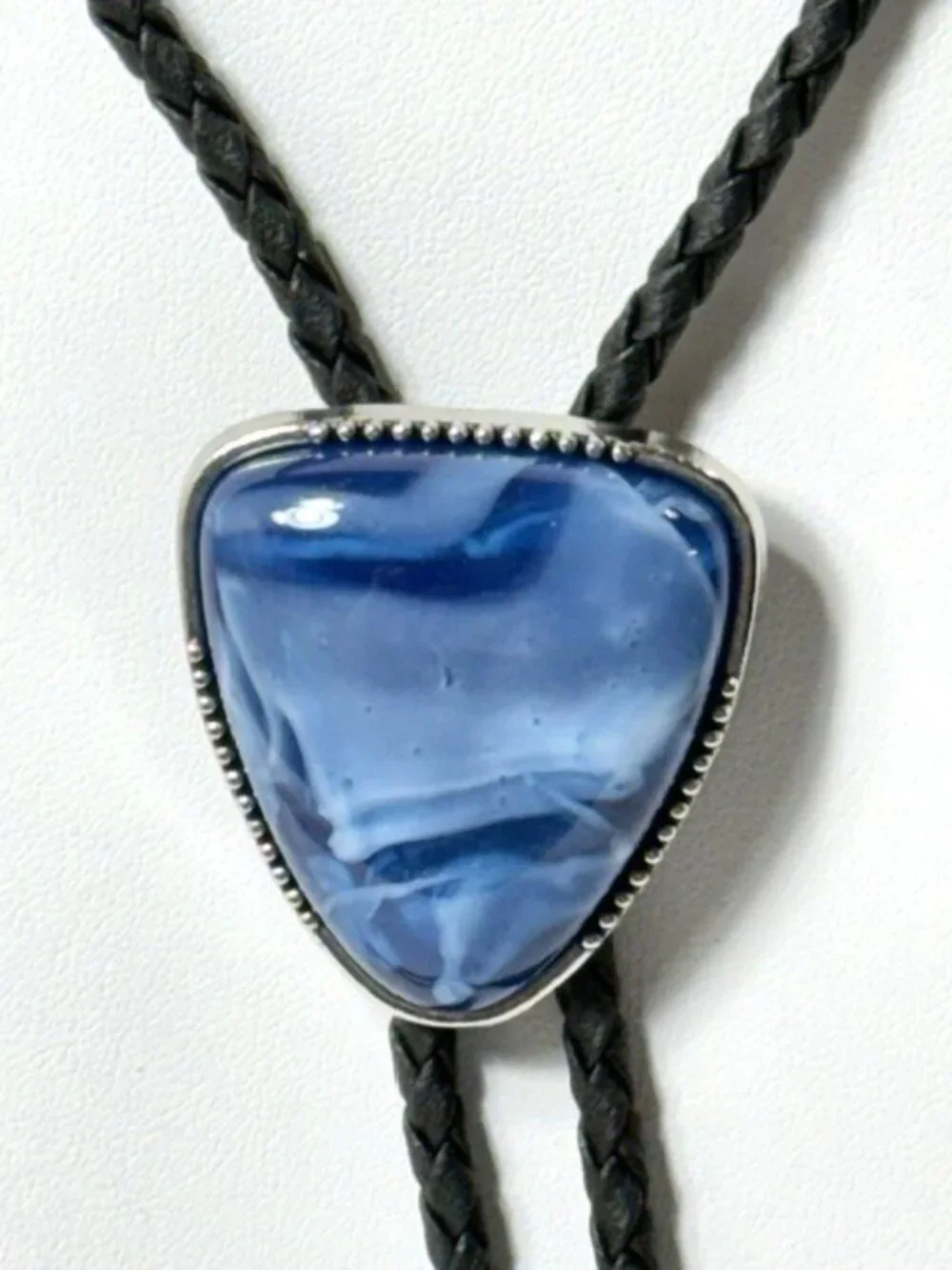 Blue stone, black cord western cowboy bolo tie.